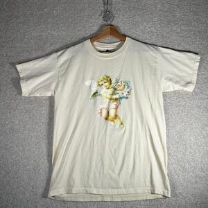 Vintage 90s Angel streetwear style graphic cream tee shirt tshirt